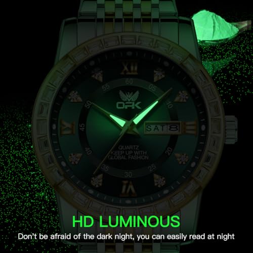 Image of OPK Watches for Men Diamond Roman Analog Mens Watches Waterproof Large Stainless Steel Men Wrist Watch Business Father Gift Watch Blue