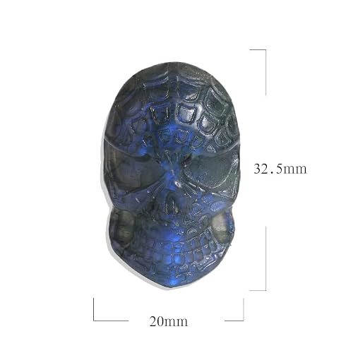 Neolithic Age Skull Statue, Natural Blue Labradorite Handmade Statue Collectible, Palm Stone Crystal Reiki Healing Head Sculpture, Halloween Exchange Gift #TOP2