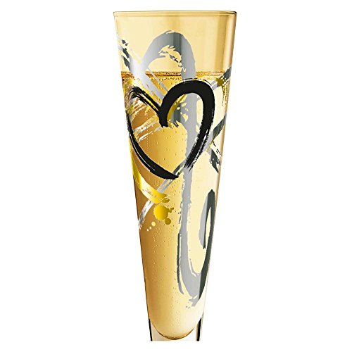 Foto von RITZENHOFF Champus Champagnerglas von Thomas Marutschke, aus Kristallglas, 200 ml, mit edlen Gold- und Platinanteilen, inkl. Stoffserviette, Schwarz, Gold, Platin, 200ml