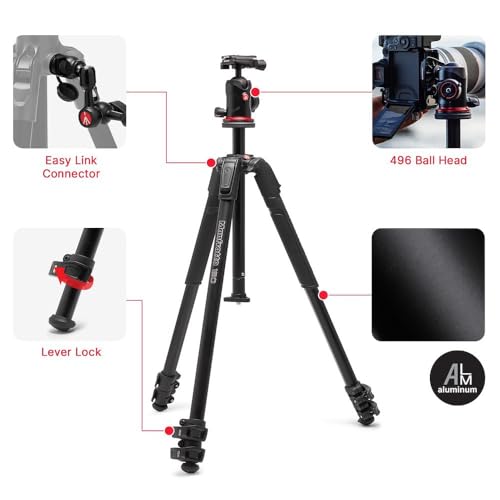 Manfrotto 190X AS, 3-Section Aluminum Camera Tripod, Photo-Kit with Ball Head, Ground Level, Arca-Swiss Plate, Quick Power Lever Lock, 22lbs Payload, for DSLR and Mirrorless, Photo Shooting Supports by Manfrotto - Image 2
