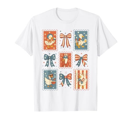 Funny 4th of July Goose Coquette Bow Retro Independence Day T-Shirt