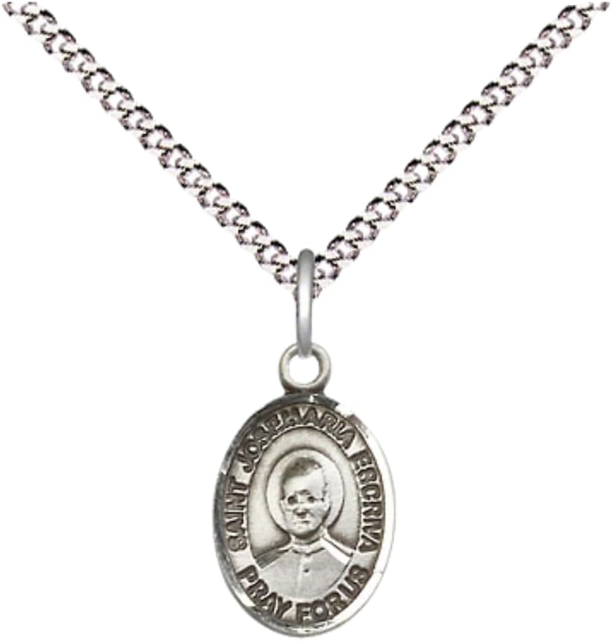 Medium Women's Sterling Silver Saint Josemaria Escriva Pendant Necklace on 18-inch Chain and Gift Box, Religious Medal – Made in USA