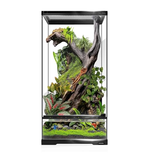 waazoorep 15 Gallon Tall Reptile Glass Tank 12"x12"x24" with Drainage System - Pre-Assembled Vertical Reptile Cage for Arboreal Geckos,Chameleon,Lizard,Tree Frog and Snake with Terrarium Decoration