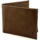 Personalized Initials Faux Leather Wallet for Men | Customized Laser Engraved Slim Bifold Wallet for Men with Flip ID for Bills, Cards | Custom Father's Day Gifts for Dad, Birthday Gift for Man