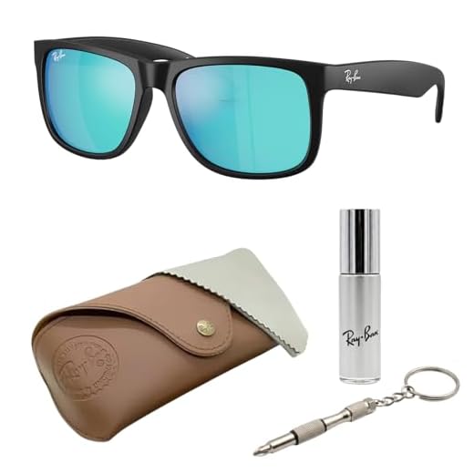 Ray-Ban RB4165 JUSTIN COLOR MIX Óculos de sol quadrados para homens e mulheres com kit oficial de óculos RAYBAN, Armação preta de borracha fosca | Lente espelhada azul, 51 mm