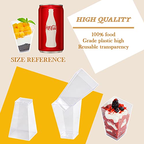 Jolly Chef 100 X 3 Oz Square Mini Dessert Cups With Spoons, Clear Plastic Parfait Appetizer Cup - Small Plastic Dessert Cups Reusable Serving Bowl For Tasting Party Desserts Appetizers #TOP6