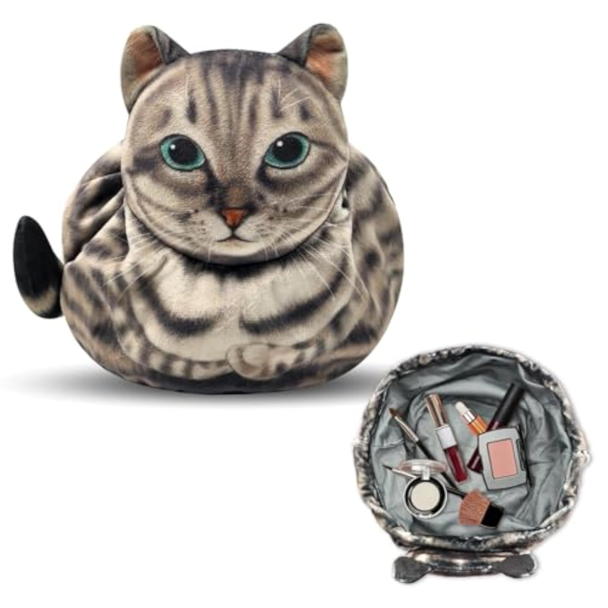 Cat Shaped Drawstring Makeup Bag, Portable Travel Cosmetic Pouch