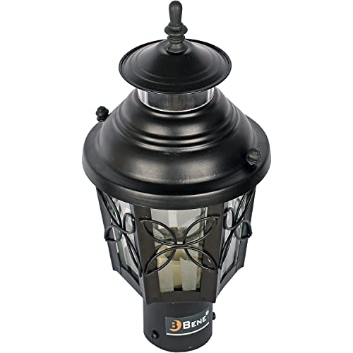 Image of BENE Lily Garden Lamp, Antique Wall Lights for Outdoor Vintage Decor, Decorative Lamp for Patio, Entryway, Steel and Glass Terrace Light with B22 Holder & Base Stand, 15cm Dia, Black, Pack of 2