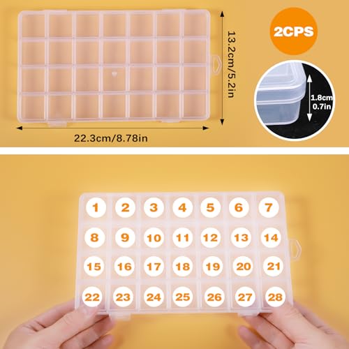 Image of oruola 2pcs Plastic Organizer Box with Dividers,28 Grids Bead Box Organizer,8.8 x 5.2 In Bead Storage Organizers,Clear Beads Organizers and Storage for Jewelry, Small Parts,Crafts Organizing Storing