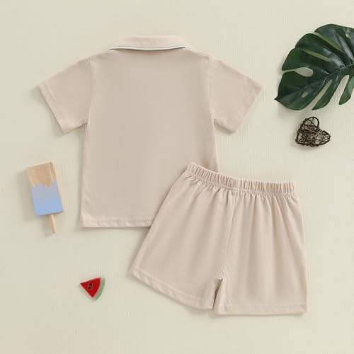 Balaflyie Toddler Baby Pajama Set Boy Girl Button Down Sleepwear Short Sleeve Shirt&Shorts Cotton Jammies Kids Lounge Sets (Oatmeal,9 Months)
