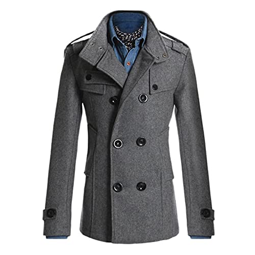 Image of Lu's Chic Men's Double Breasted Coat Korean Trenchcoat Fashion Dress Jacket Slim Fit Business Casual