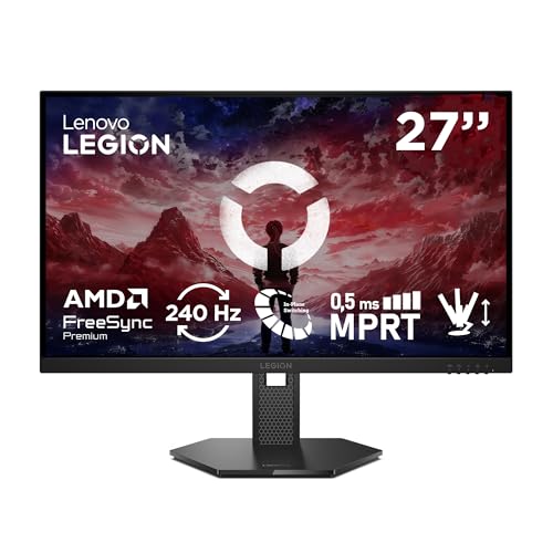 Lenovo Legion 27-10 Monitor Gaming FHD 27' (IPS, 240 Hz, 0.5 ms, 16:9, HDMI 2.1 - DP 1.4, AMD FreeSync Premium, VESA Adaptive Sync, Montaje VESA 100 mm, Ajuste Inclinación/Altura/Pivote/Giro) Negro