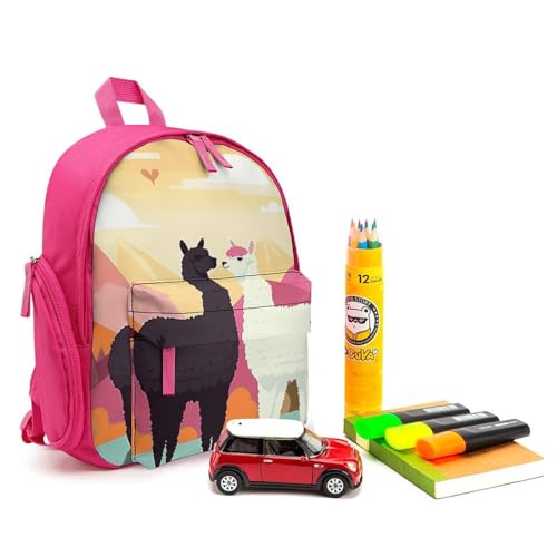 Alpacas in Love Backpack Small Book Bag with Side Pocket, Lightweight Durable Backpack, Travel Rucksack, Pink-style3