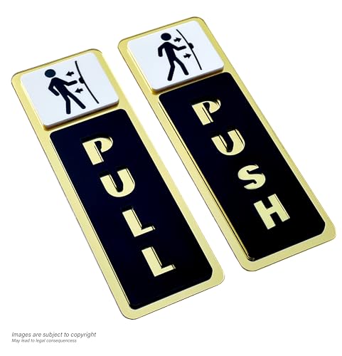 Image of Push Pull Golden Black Glass Door Acrylic Signage Sticker - Self-Adhesive Door Sign for Office, Storefront, Cafe, Hotel, Restaurant, Business & Shop Entry - Premium Door Label for Glass & Acrylic Surfaces