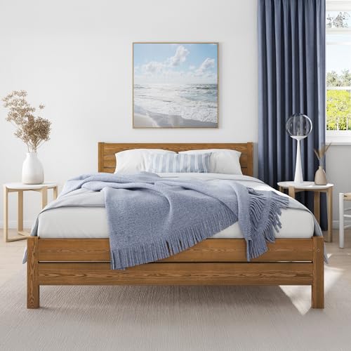 Nodax Double Bed Frame 4ft6 – Solid Pine Wooden Bed Frame for Adults, F3 Easy Assemble Bed with Sturdy Slats & Extra Four Supportive Legs, Comfortable Bedroom Furniture | (Oak)