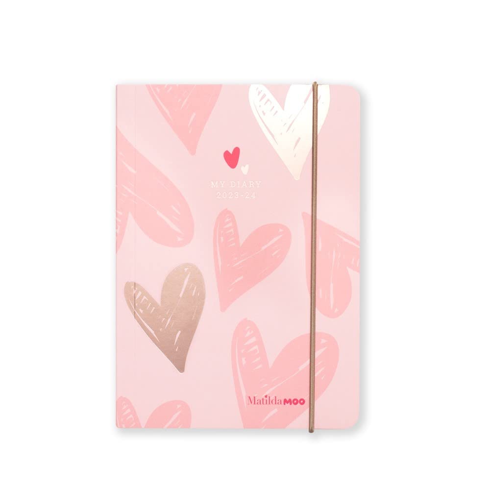 Matilda Moo2023-2024 Academic Diary - A6 Size - Daily Mid Year Diary - Academic Year - Elastic Closure - July '23 to July '24 - Pink