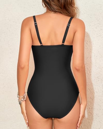 HEYTALALA Women One Piece Swimsuit Tummy Control Bathing Suits Twist Front Cutout V Neck Ruched Slimming Swimwear2