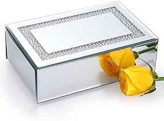 IGNPION Glass Mirrored Jewelry Box with pearls Trinket Organizer Storage Box Earrings Rings Jewelry Keepsake Display Case Ffor Wedding Birthday Mother's Days Gifts