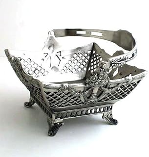 Pewter 8" Victorian Square Basket – Heavy Casted Antique Reproduction – Vintage Display for Home Decor Table. Fruit Bowl Stand, Artificial Floral Wedding Centerpiece. Flower Girl. Bathroom Catch-all.