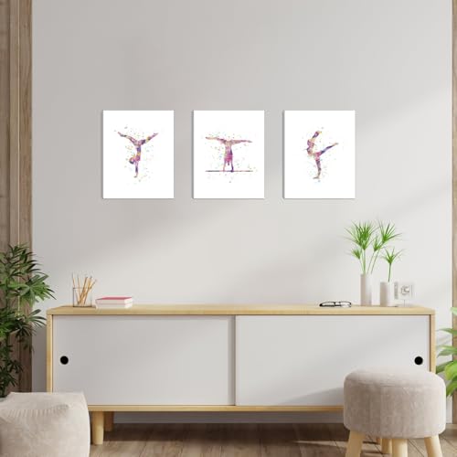 Image of CHDITB Gymnastics Wall Art Print, Set of 3 (12x16 inch), Watercolor Gymnastics Bedroom Decor