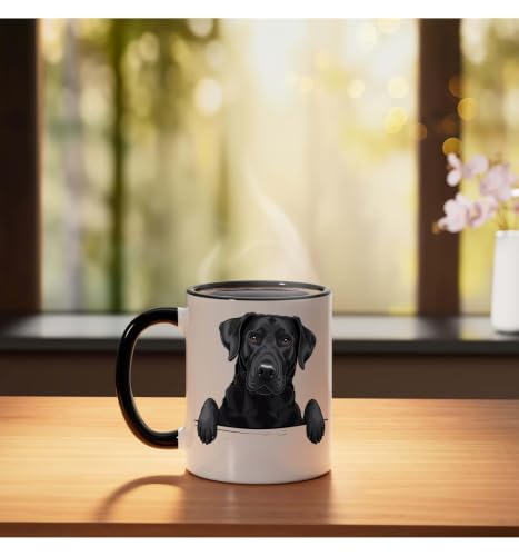 Taza cerámica negra y blanca 11oz con diseño de cachorro Labrador miniatura 3
