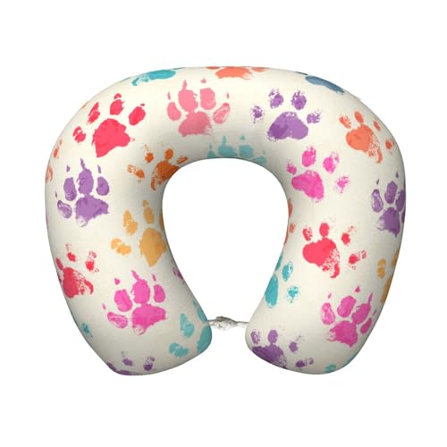 SEOCKA Colorful Dog Paw Prints Travel Pillow Pure Memory Foam U Shaped Neck Pillow Portable Headrest for Traveling Sleeping