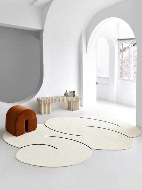 Solid Desing Irregular Shape Rug Modern Hand-Tufted Wool Area Rug for Living Room, Bedroom, Nursery Room & Home Office 8 x 12 Feet White