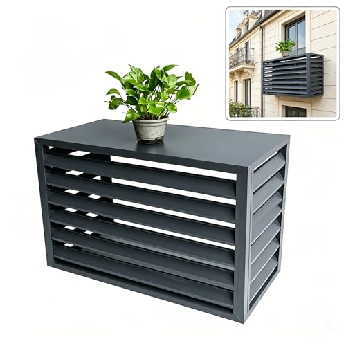 Klimageräteabdeckung Außengerät mit fester Abdeckung, aus Aluminiumlegierung rostbeständig, regenfest und laubfest, keine Beeinträchtigung der Lüftung für Einheiten 2~3PS(Schwarz, 110×60×80c