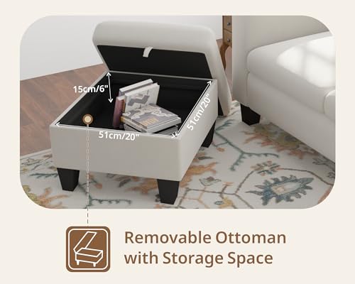 Image of SRMS Sectional Couches for Living Room 78 inch L Shaped Sofa with Storage Ottoman | Free 3 - Pillows | Sofa Set for living Room, Office, Hotel | Modern Classic 3 Seater Sofa Set | Timeless Appeal | White
