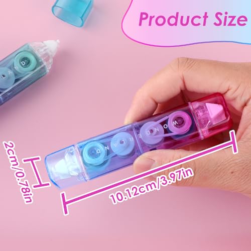 simarro 2Pcs White Out Correction Tape Double Sided Tape Roller, Cute Quick Dry Pen Shaped White Out Correction Tape with Permanent Adhesive Tape Runner for Home Office Supplies (light blue + pink) - Thumbnail 4