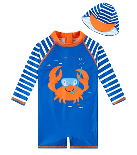 Image of ADUKIDE Baby Boys Swimsuit Summer Beach Rash Guard Swimwear One Piece Sunsuit with Sun Hat 3-24 Months