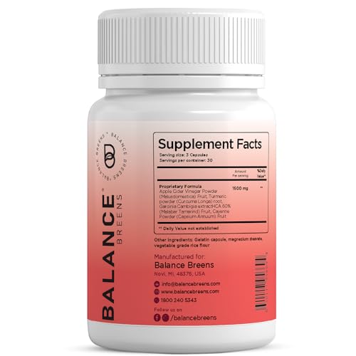 Balancebreens Apple Cider with Garcinia Pills, 1,500 mg per Serving, High Potency, 90 Capsules