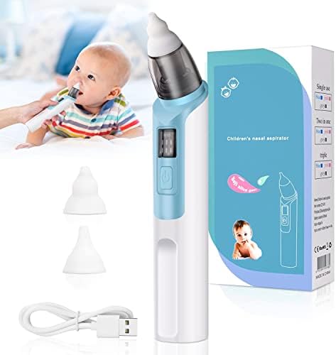 URAQT Baby Nasal Aspirator, Baby Nose Sucker Electric Nose Cleaner with 6 Suction Levels and 2 Sizes Silicone Tips, Anti-backflow Nose Vacuum Cleaner Rechargeable Nasal Sucker for Newborns, Toddlers