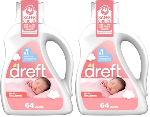 Image of Dreft Stage 1: Newborn Hypoallergenic Liquid Baby Laundry Detergent (HE), Natural for Baby, Newborn, or Infant, 100 Ounces (64 loads) (Pack of 2)