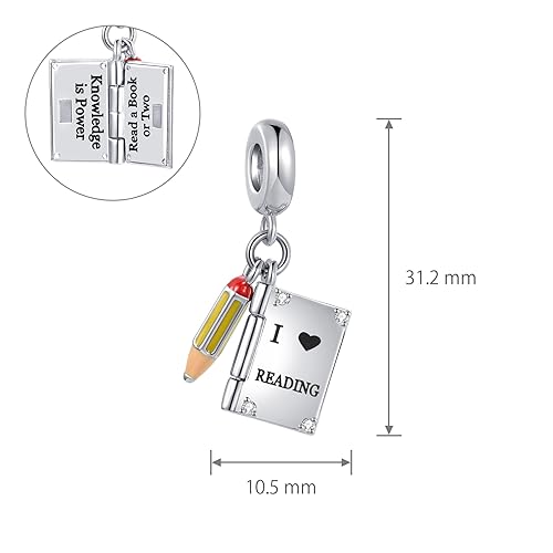 I Love Reading Book Charm Compatible Pandora Charm Bracelet Pencil Knowledge is Power Christmas Family Friend3