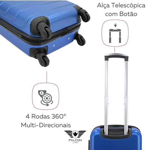 Falcon Line Mala De Viagem ABS Mala de Bordo a Mão Pequena 10kg Cadeado seguindo Padrão ANAC com 4 R