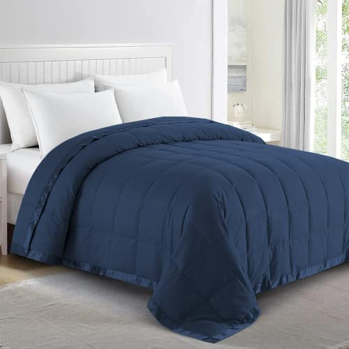 puredown® Blankets Queen Size - Soft Lightweight Down Blanket for All Seasons, Cozy Warm Luxury Bed Blanket with Satin Trim, Microfiber Cover, Navy Blue (90"X90")