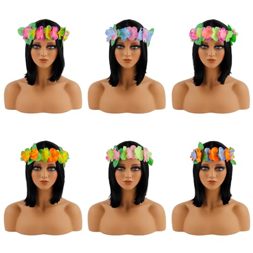 WLBON Tiara havaiana de luau tropical havaiana com folhas e flores, faixas de cabelo para a praia, v