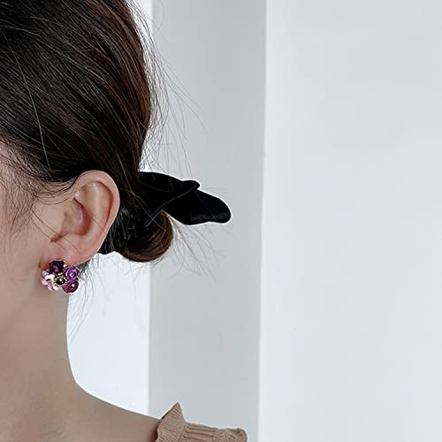 Abalone Ear Clip Earrings Women's Gold Retro Lightweight Crystal Fashion Temperament Acrylic Girl Purple Flower Ear Clip #TOP4