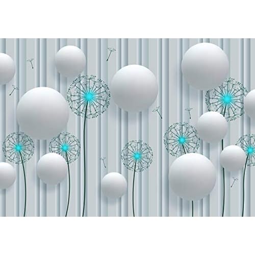 wandmotiv24 Fototapete Weiß 3D türkis , XL 350 x 245 cm - 7 Teile, Fototapeten, Wandbild, Motivtapeten, Vlies-Tapeten, Blumen, Pusteblumen M4044