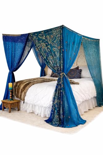 AFFERTO Bed Canopy Curtains Indian Silk Sari Saree Boho Curtains