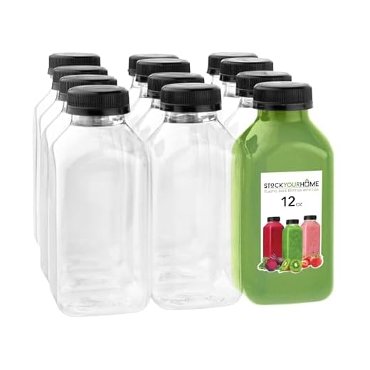 12 oz Juice Bottles with Caps for Juicing (12 pack) - Reusable Clear Empty Plastic Bottles - 12 Oz Drink Containers for Mini Fridge, Juicer Shots - Mini Water Bottles - Includes Labels, Brush & Funnel