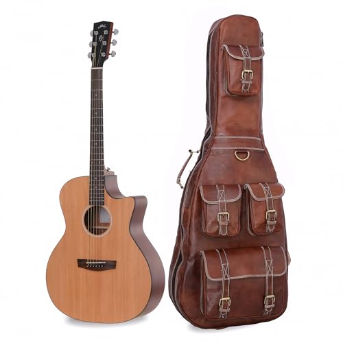SURE TO SHOP ART Premium Leather Guitar Gig Bag, Electric And Acoustic Guitar Case with Multiple Storage Pockets, Detachable And Adjustable Straps (Brown)
