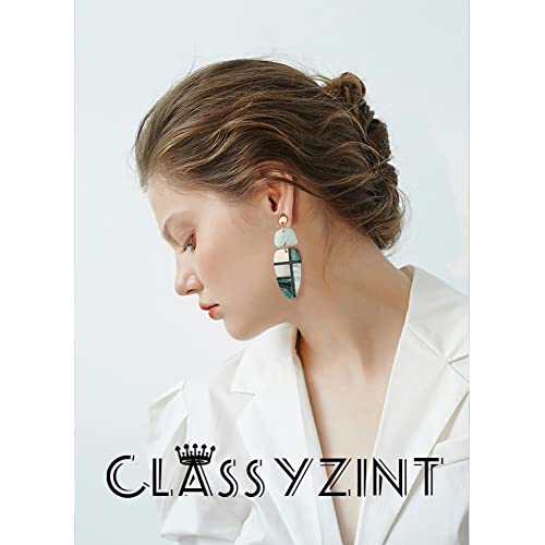 Classyzint Summer Green Acrylic Dangle Earrings Geometric Swirled Lucite Drop Boho Statement Earrings Holiday Beach Jewelry #TOP2