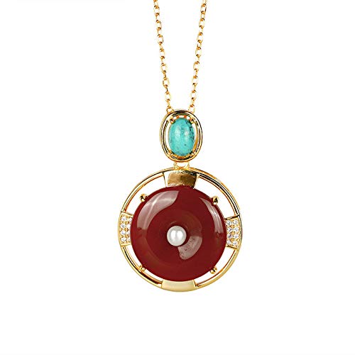Collier en argent 925 et agate rouge rétro chic pour femme