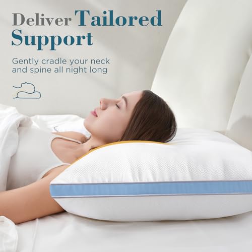 Image of viewstar Pillows Standard Size Set of 2, Firm Support Bedding, Light Blue | Down Alternative, Gusseted, Hotel Quality, Fluffy Plump Filling, Oeko-Tex Certified, Machine Washable, for Side Sleepers