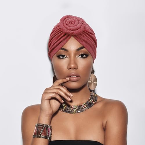 Image of DRESHOW 5 Pack Knotted Headwraps for Women African Turban Pre-Knotted Beanie Headwraps Hair Covers