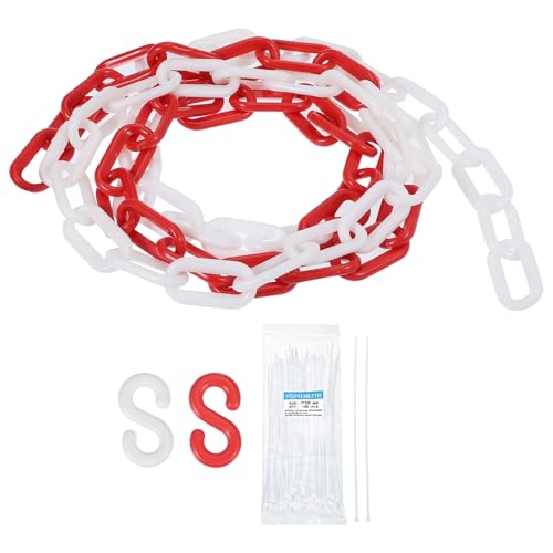 Image of sourcing map Plastic Chain 10 FT/3.1 M, Safety Chain Red White Plastic Chain Link Barrier with Zip Ties and S-Hooks for Crowd Control Queue Line Fence Decoration