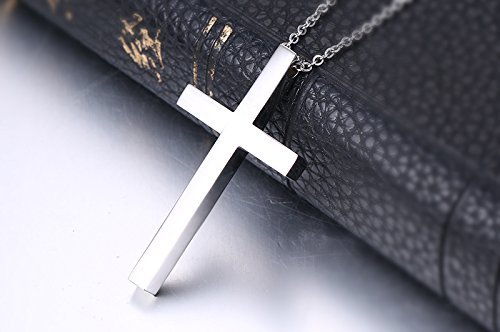 Image of Reve Simple Stainless Steel Silver Tone Cross Pendant Necklace for Men Women, 18'' Chain