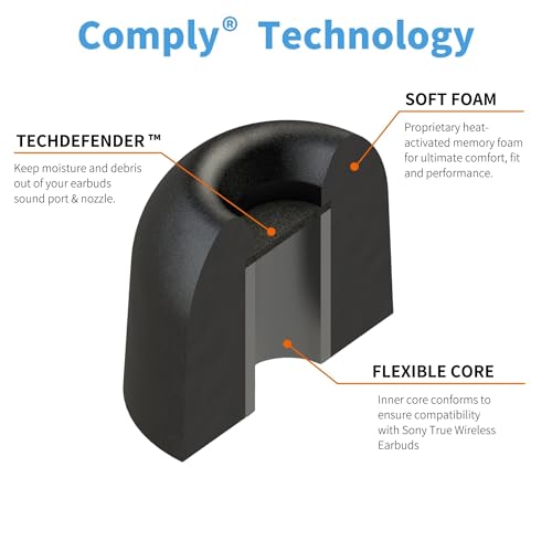 Comply Memory Foam Replacement Earbud Tips for Sony True Wireless Earbuds | Ultimate Comfort, Secure Fit, Superior Noise Isolation | Anti Slip, Prevent from Falling Out | Black, Large (3 Pairs) by COMPLY - Image 9